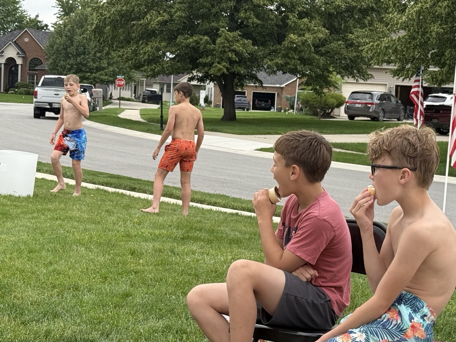 Kids eating ice cream outside